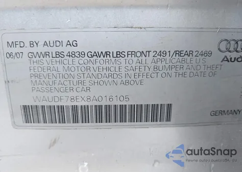 2008 Audi A4 2.0T/2.0T Special Edition из США, поврежденный, VIN WAUDF78EX8A016105